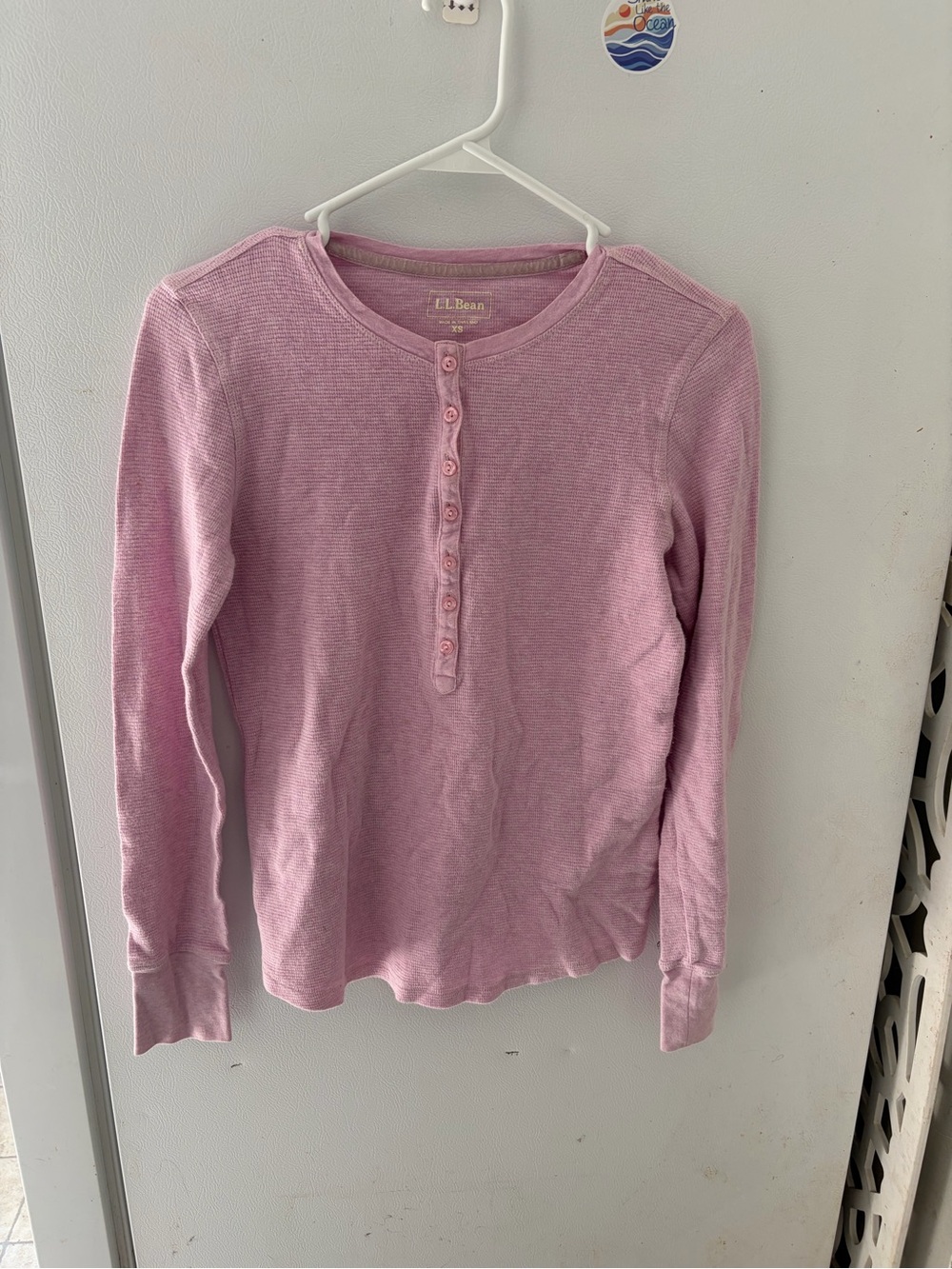 L.L. Bean Girls' Long-Sleeve Pink Henley Ribbed Top